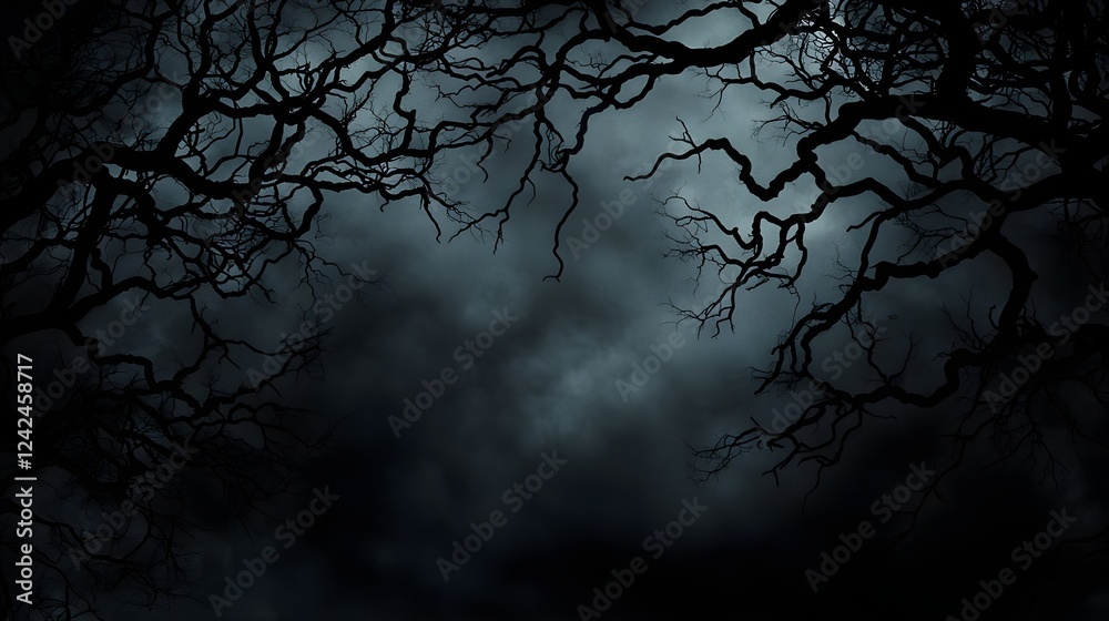 Dark Night Sky with Silhouetted Tree Branches Dark Night Sky with Silhouetted Tree Branches