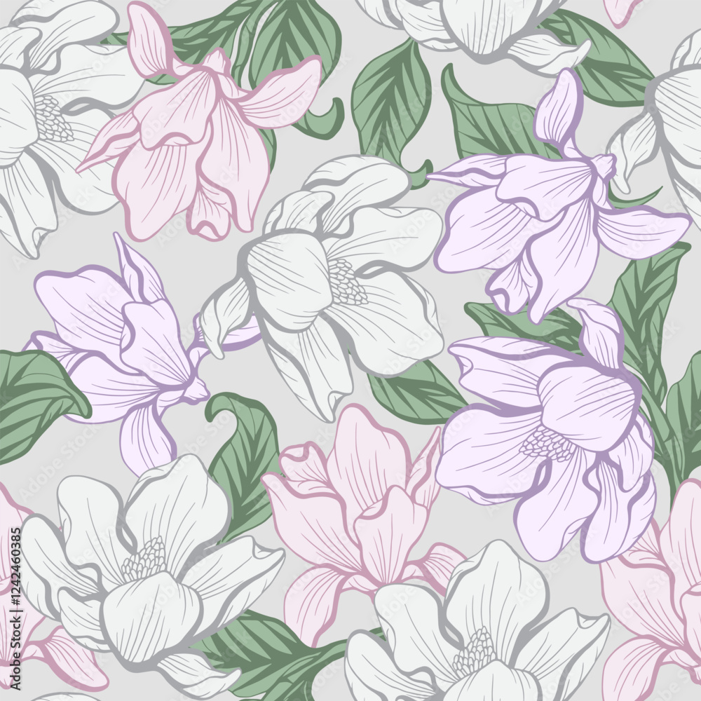 Fototapeta premium Magnolia flower seamless pattern, nice for wrapping, fabrics, or prints