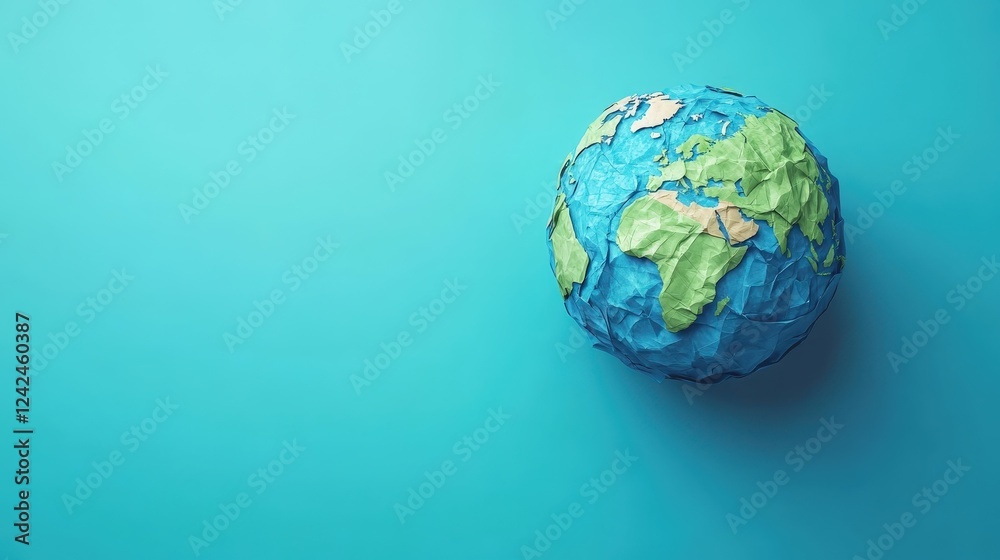 Paper globe on blue background representing creativity, art, and environmental themes in education and design ideas for creative projects Paper globe on blue background representing creativity, art, and environmental themes in education and design ideas for creative projects