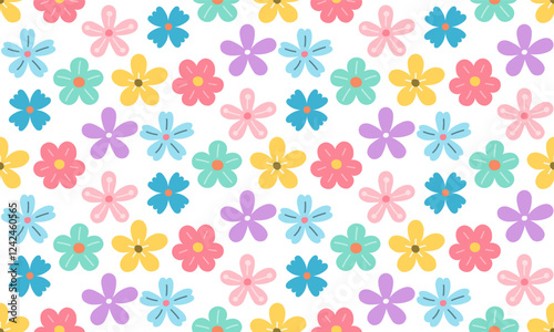 Seamless pattern with abstract hand drawn colored flowers, vector eps10 illustration