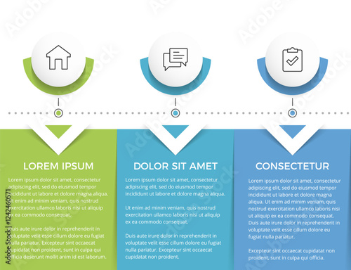 Infographic template of a process or workflow with three rectangular elements for your text, vector eps10 illustration