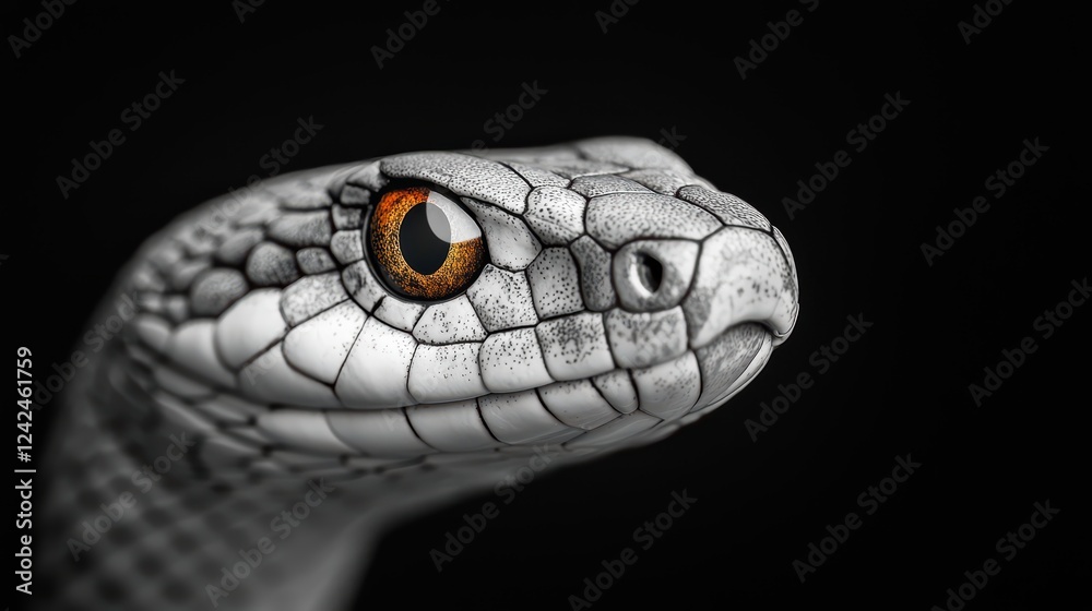 Close-Up View of a Snake with Unique Eye and Detailed Scales Close-Up View of a Snake with Unique Eye and Detailed Scales