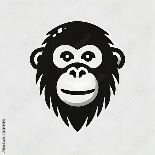 front view of flat and minimalist, orangutan head mascot black shape logo design photo