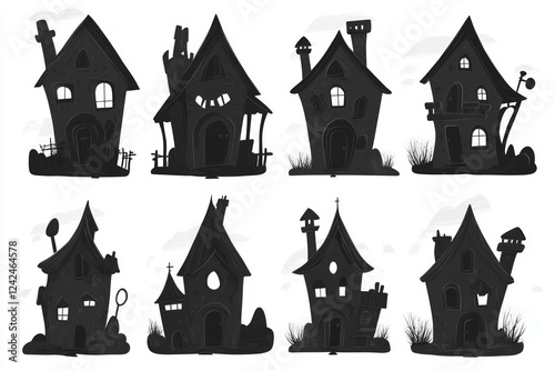 Wallpaper Mural Collection of Spooky and Cute Halloween House Silhouettes - Perfect for Halloween Decorations, Kids' Crafts, and More! Torontodigital.ca