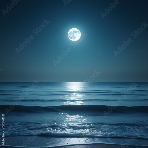 Un mar tranquilo con una luna flotante