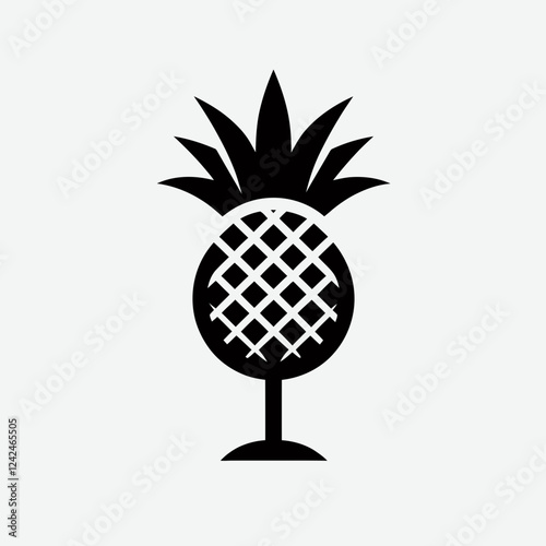 Pineapple Cocktail Silhouette in black on a white background