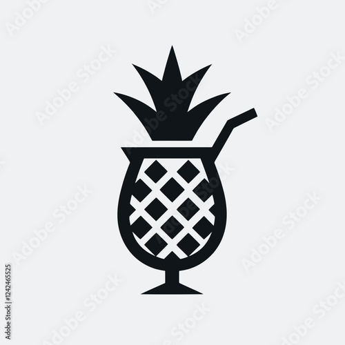 Pineapple Cocktail Silhouette in black on a white background