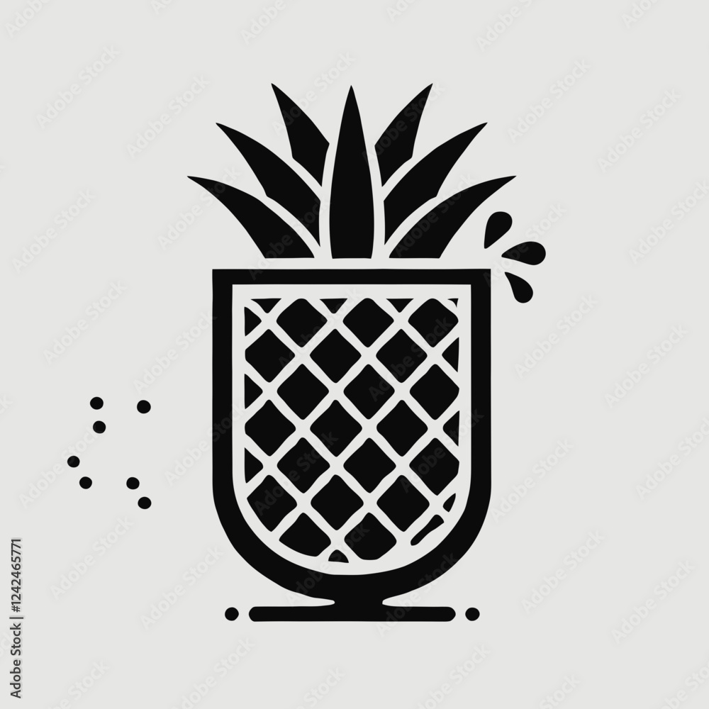 Pineapple Juice Silhouette in black on a white background