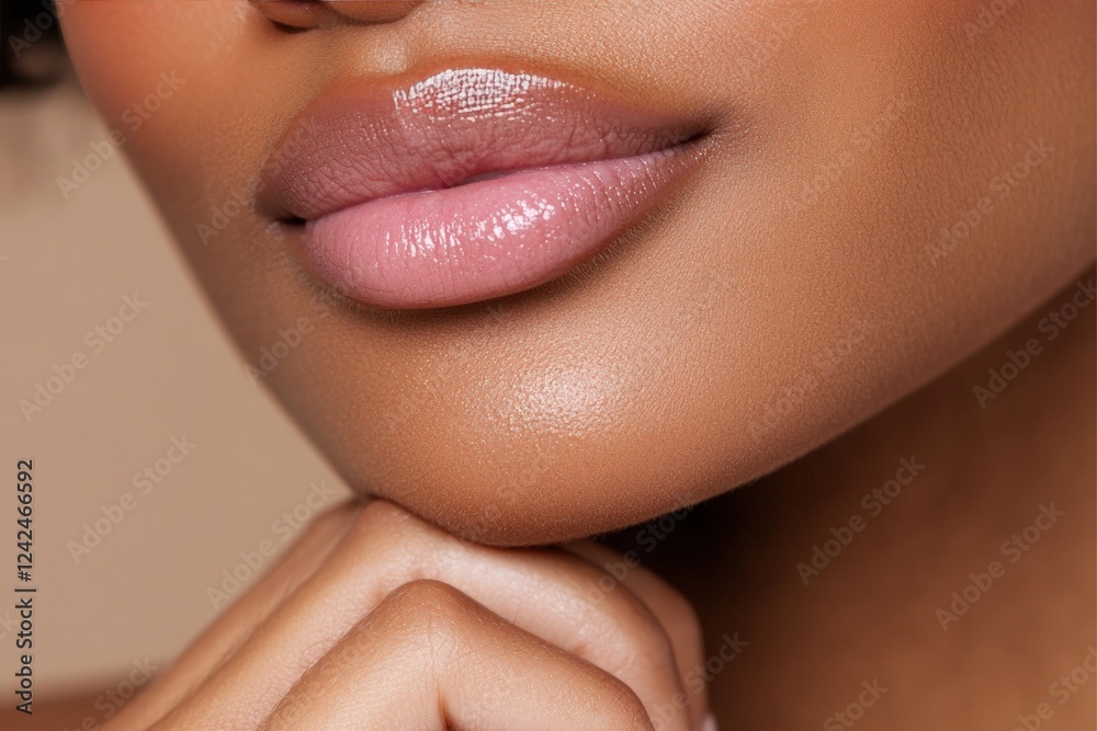 Fototapeta premium Close-up of a Woman's Lips with Pink Gloss