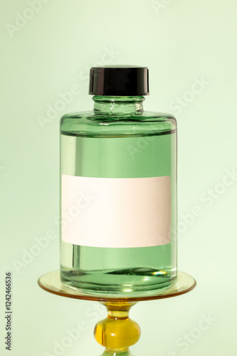 Elegant mockup of an empty glass container for scented oil serum photo