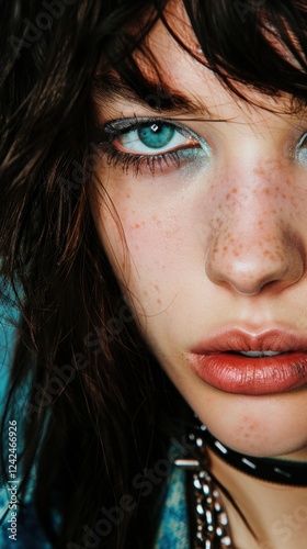 Grungy European Model with Edgy Makeup and Dark Hair photo