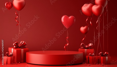 3D podium  valentine elements background , valentine's day concept banner