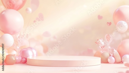 3D podium  valentine elements background , valentine's day concept banner