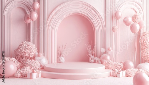 3D podium  valentine elements background , valentine's day concept banner
