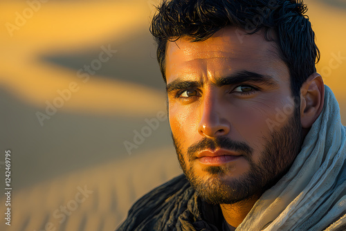  stylish man with facial hair and a moustache, showcasing a neutral expression. Explore masculine lifestyle and confident masculinity in this close-up shot. 