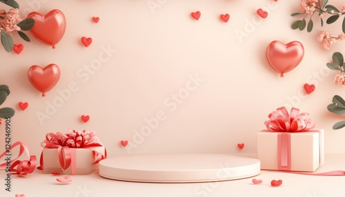 3D podium  valentine elements background , valentine's day concept banner