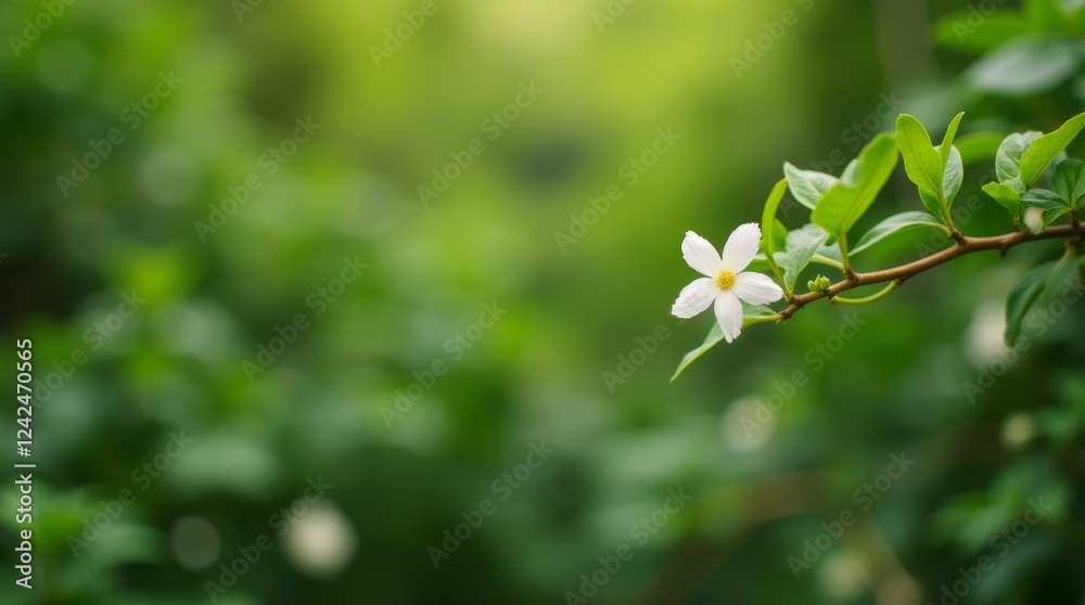 A shot of a jasmine vine, with a blurred background of a lush and green trellis. A shot of a jasmine vine, with a blurred background of a lush and green trellis.