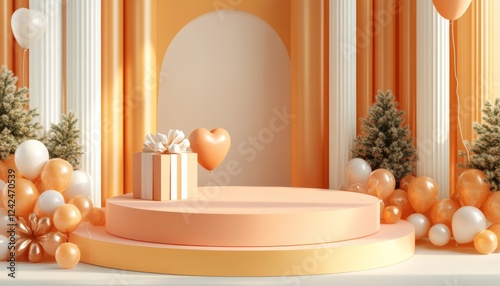 3D podium  valentine elements background , valentine's day concept banner
