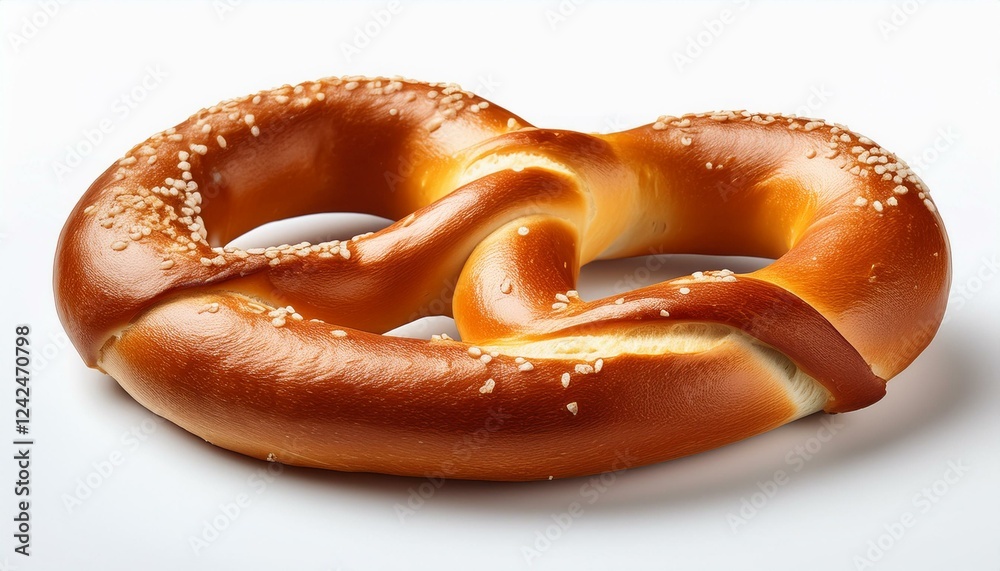 Fresh pretzel isolated white background. Donut with sesame seeds Fresh pretzel isolated white background. Donut with sesame seeds