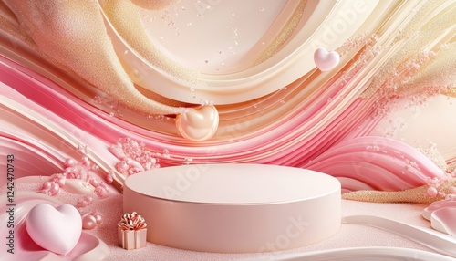 3D podium  valentine elements background , valentine's day concept banner