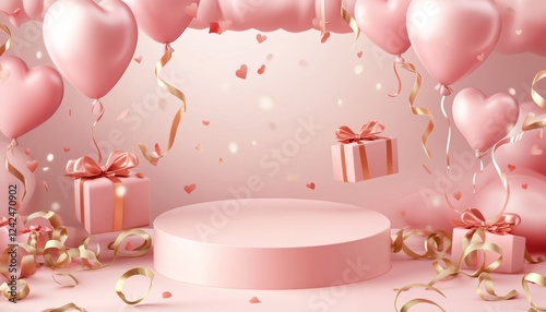 3D podium  valentine elements background , valentine's day concept banner
