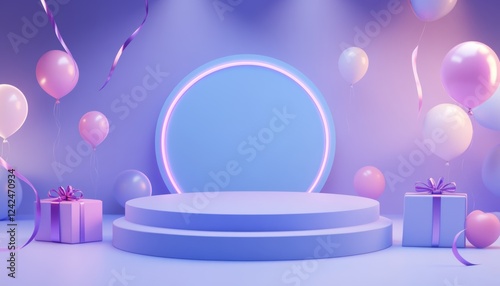 3D podium  valentine elements background , valentine's day concept banner