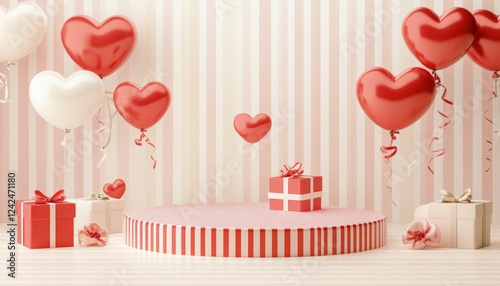 3D podium  valentine elements background , valentine's day concept banner