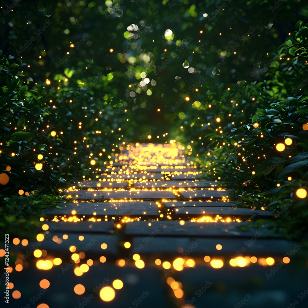 Naklejka premium Glowing Path Through an Enchanted Forest