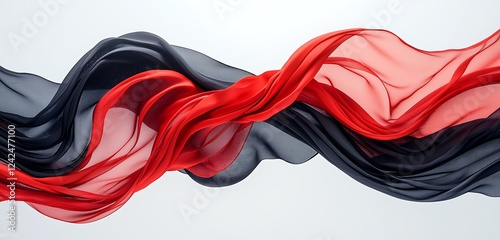 Flying red and black silk fabric with dramatic pleats against a blank background, offering a sense of movement.