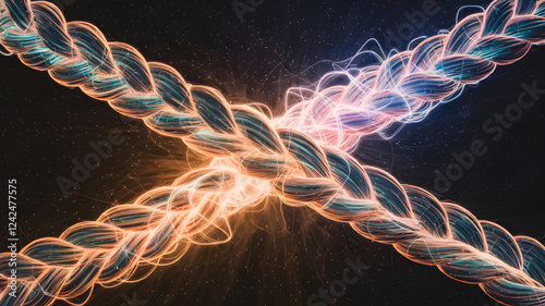 A braided rope of energy, each strand a different color, forming a unified glow.