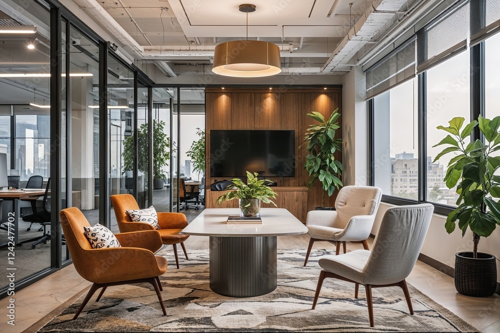 Fototapeta premium Stylish Contemporary Office Environment Promoting Collaboration and Creativity