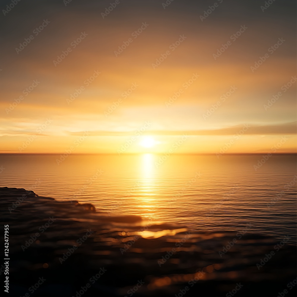 Fototapeta premium Golden Sunset Over Calm Ocean Waters