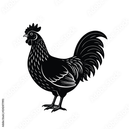 Silhouette of a Proud Rooster on white background