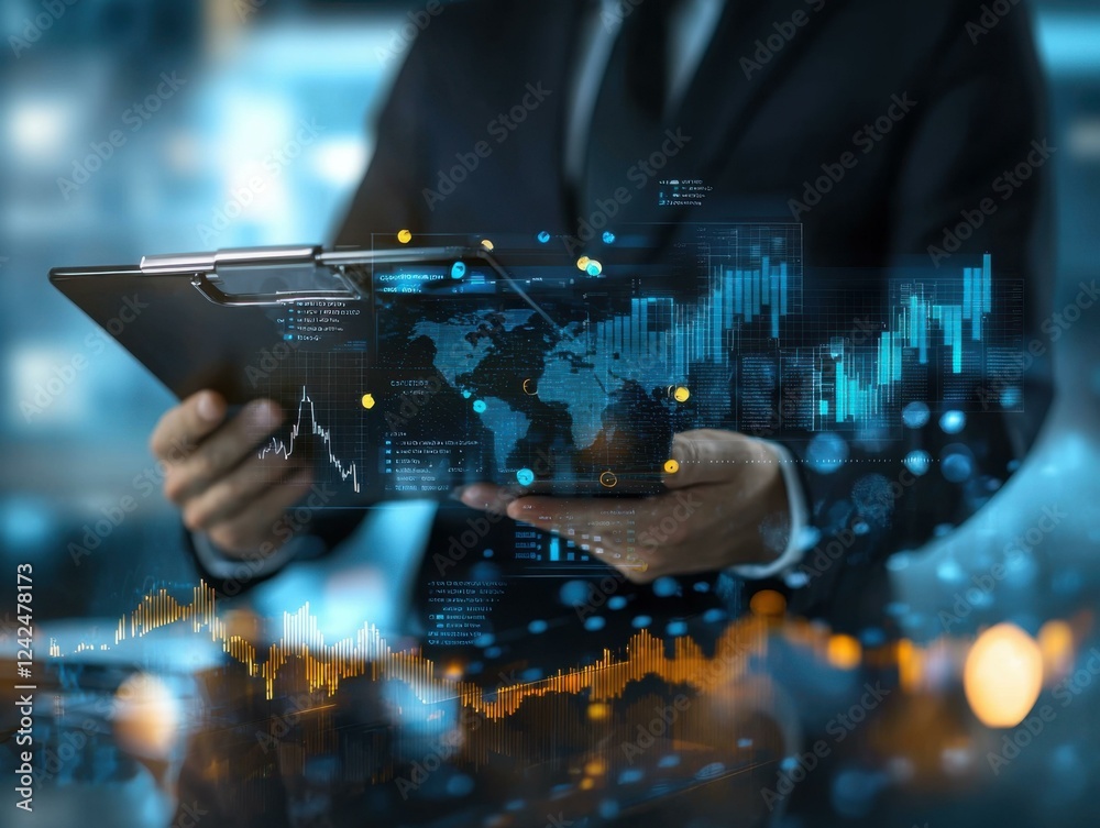 Obraz premium Digital art of financial planner analyzing data trends closely