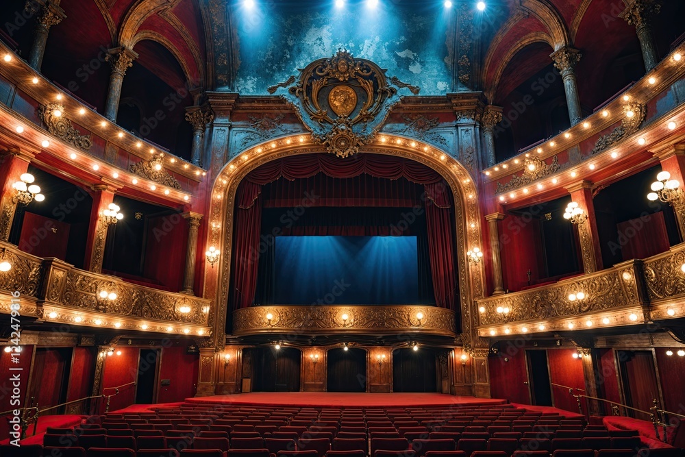 Obraz premium Expansive Rustic Opera House Featuring Stunning Lighting and Luxurious Brass Accents