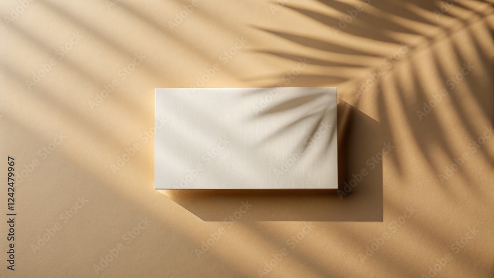 Beige Minimalist Branding Mockup: Blank Paper Card with Sunlight Shadows for Food Photography Beige Minimalist Branding Mockup: Blank Paper Card with Sunlight Shadows for Food Photography