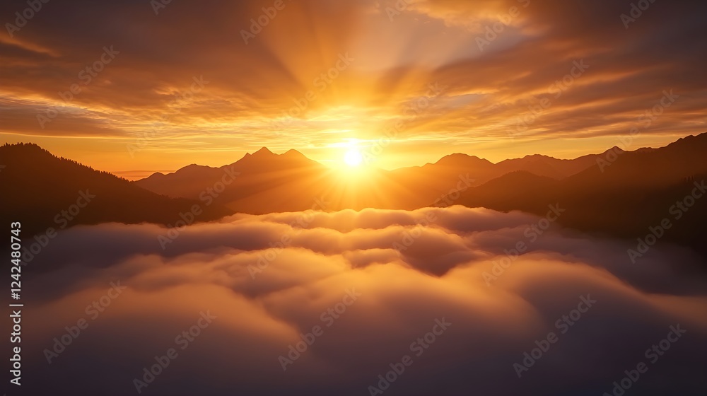 Obraz premium Golden Sunset Over Mountains and