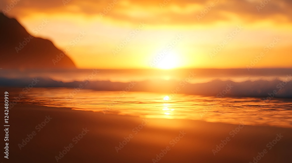 Obraz premium Golden Sunset Over Ocean Beach