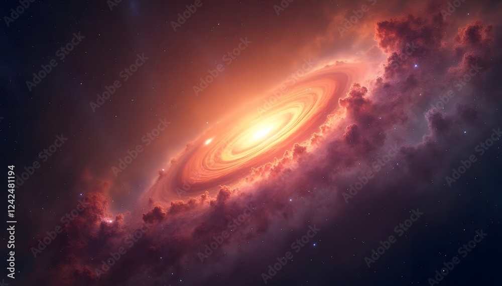 Fototapeta premium Cosmic Nebula: A Celestial Tapestry of Orange and Crimson