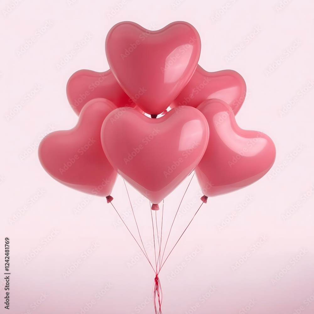 Festive Valentine's Day decorations: Valentine balloons, heart shapes floating. Festive Valentine's Day decorations: Valentine balloons, heart shapes floating.