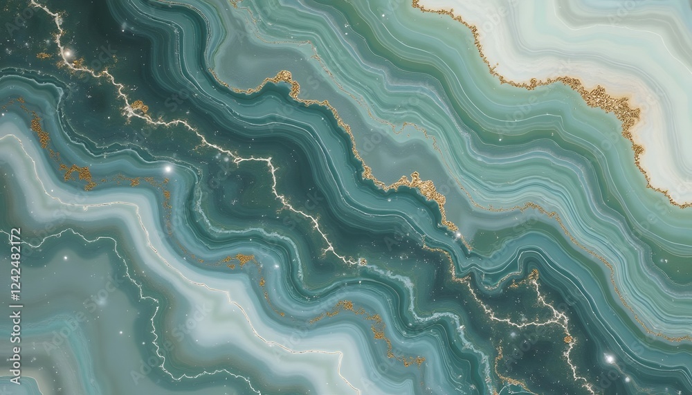 Obraz premium Teal Gold Marble Texture: Elegant Swirls and Glittering Details