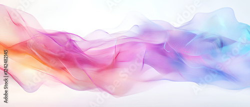 Futuristic data streams in electric blue neon purple and magenta forming dynamic wave patterns on a pristine white background minimalistic digital rendering  
