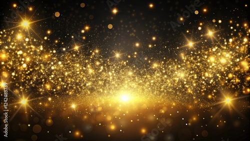 Glittering golden dust particles suspended in mid-air , luminous, cosmic,  luminous, cosmic, sparkles, radiance, celestial