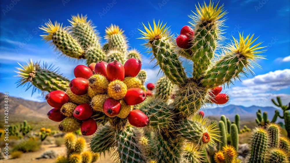 Fototapeta premium Long Exposure Photography: Desert Cholla Cactus Fruit Cluster of Four