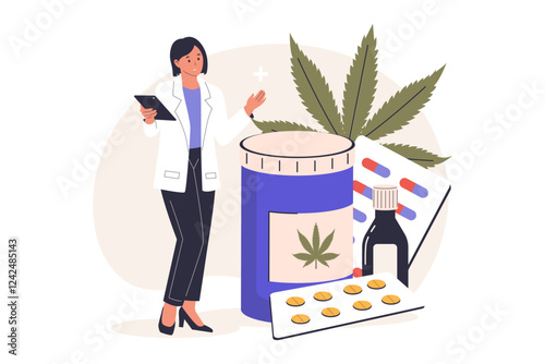 Illustration of medical cannabis concept. Illustrations for websites, landing pages, mobile apps, posters and banners. Trendy flat vector illustrations