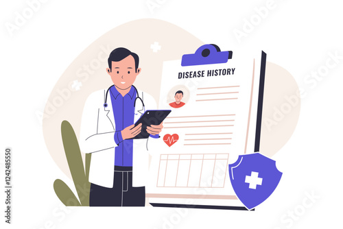 Illustration of patient medical disease history. Illustrations for websites, landing pages, mobile apps, posters and banners. Trendy flat vector illustrations