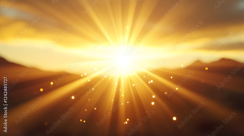 Obraz premium Golden Sunset Rays Over Mountains