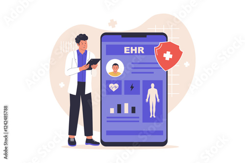 Illustration of electronic health record. Illustrations for websites, landing pages, mobile apps, posters and banners. Trendy flat vector illustrations