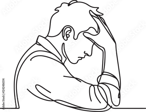 Line Drawing of Stressed Man with Headache