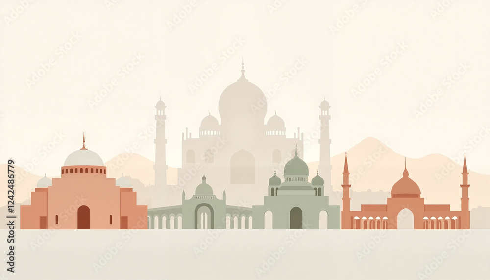 Fototapeta premium Stylized architecture silhouettes against muted background